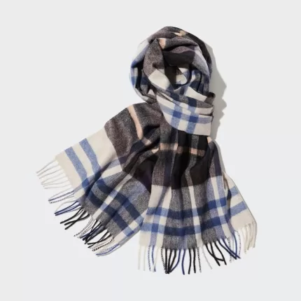 Uniqlo 100% Cashmere Checked Scarves Men Light Grey