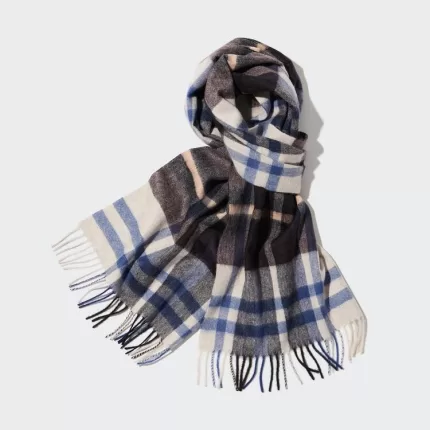 Uniqlo 100% Cashmere Checked Scarves Women Light Grey