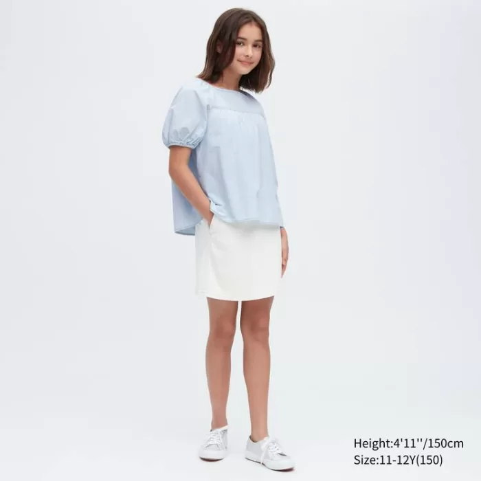 Uniqlo 100% Cotton Chambray Gathered Blouses Kids Blue