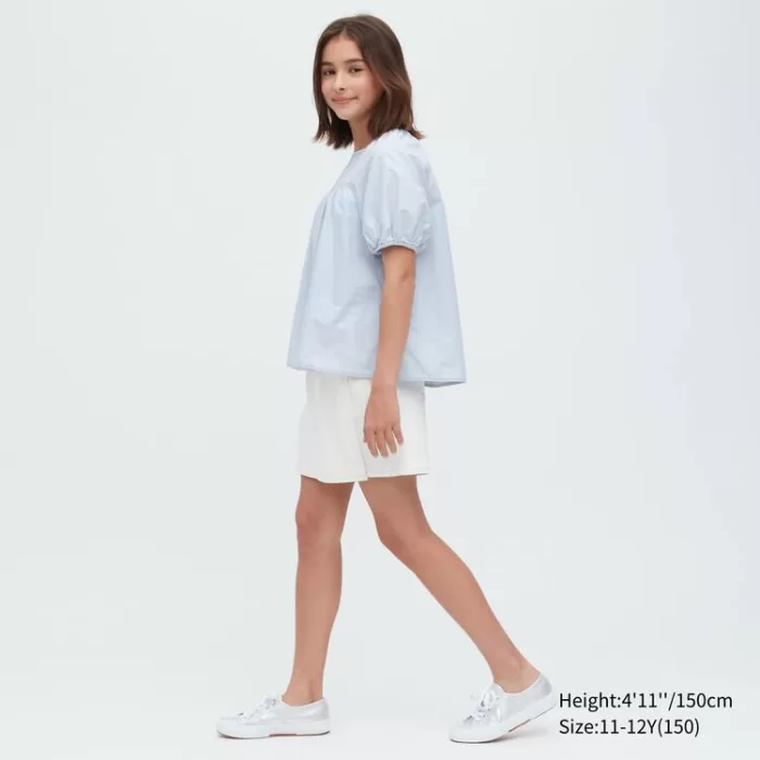 Uniqlo 100% Cotton Chambray Gathered Blouses Kids Blue