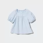 Uniqlo 100% Cotton Chambray Gathered Blouses Kids Blue