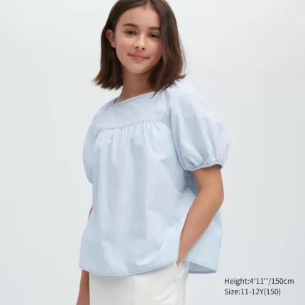 Uniqlo 100% Cotton Chambray Gathered Boys Shirts Blue