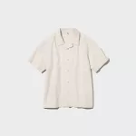 Uniqlo 100% Cotton Open Collar Short Sleeved Boys Shirts Beige