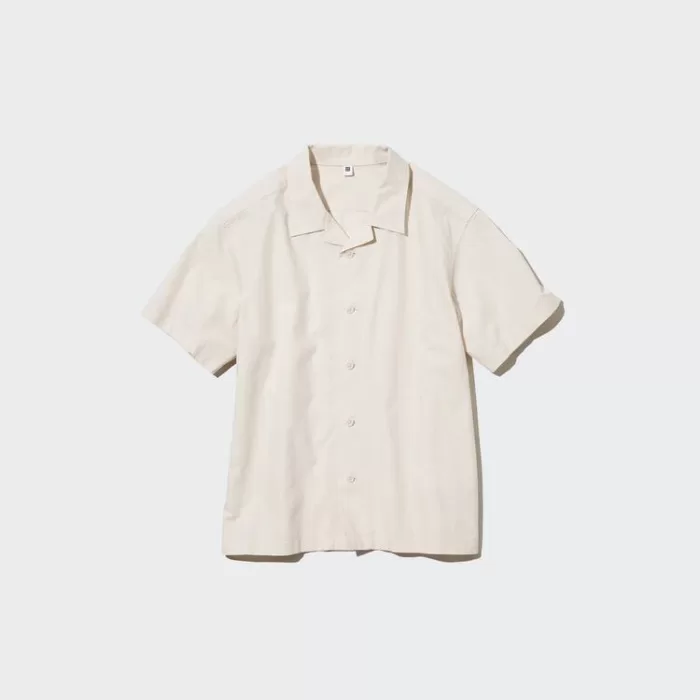 Uniqlo 100% Cotton Open Collar Short Sleeved Boys Shirts Beige