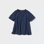 Uniqlo 100% Cotton Seersucker Short Sleeved Boys Navy Blue Shirts