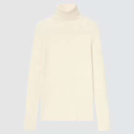 Uniqlo 100% Extra Fine Merino Ribbed Turtleneck Knitwear (2021 Season) Women White