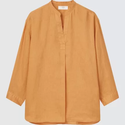 Uniqlo 100% Linen Skipper Collar 3/4 Sleeved Women’s Shirts Orange