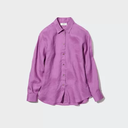 Uniqlo 100% Premium Linen Long Sleeved Women’s Purple Shirts