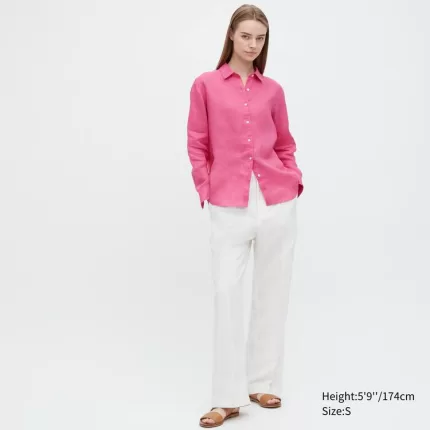 Uniqlo 100% Premium Linen Long Sleeved Women’s Shirts Pink