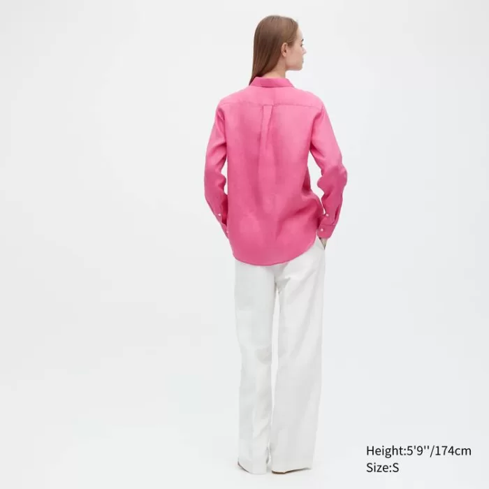 Uniqlo 100% Premium Linen Long Sleeved Women’s Shirts Pink