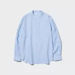 Uniqlo 100% Premium Linen Regular Fit (Grandad Collar) Men’s Shirts Blue