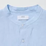 Uniqlo 100% Premium Linen Regular Fit (Grandad Collar) Men’s Shirts Blue