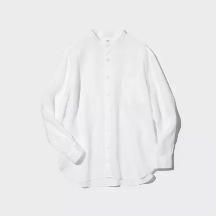 Uniqlo 100% Premium Linen Regular Fit (Grandad Collar) Men’s White Shirts