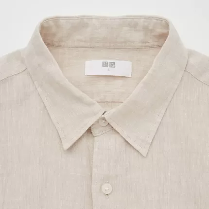 Uniqlo 100% Premium Linen Regular Fit (Regular Collar) Men’s Shirts Beige