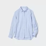 Uniqlo 100% Premium Linen Striped Long Sleeved Women’s Shirts Light Blue