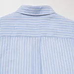 Uniqlo 100% Premium Linen Striped Long Sleeved Women’s Shirts Light Blue