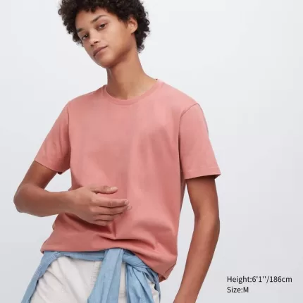 Uniqlo 100% Supima Cotton Crew Neck Short Sleeved T-Shirt Men Pink