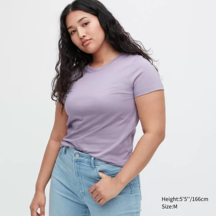 Uniqlo 100% Supima Cotton Crew Neck Short Sleeved T-Shirt Women Purple