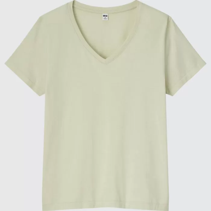 Uniqlo 100% Supima Cotton V Neck Women’s T-Shirt Light Green