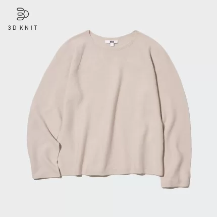 Uniqlo 3d Knit Seamless Cotton Crew Neck Women’s Knitwear Beige