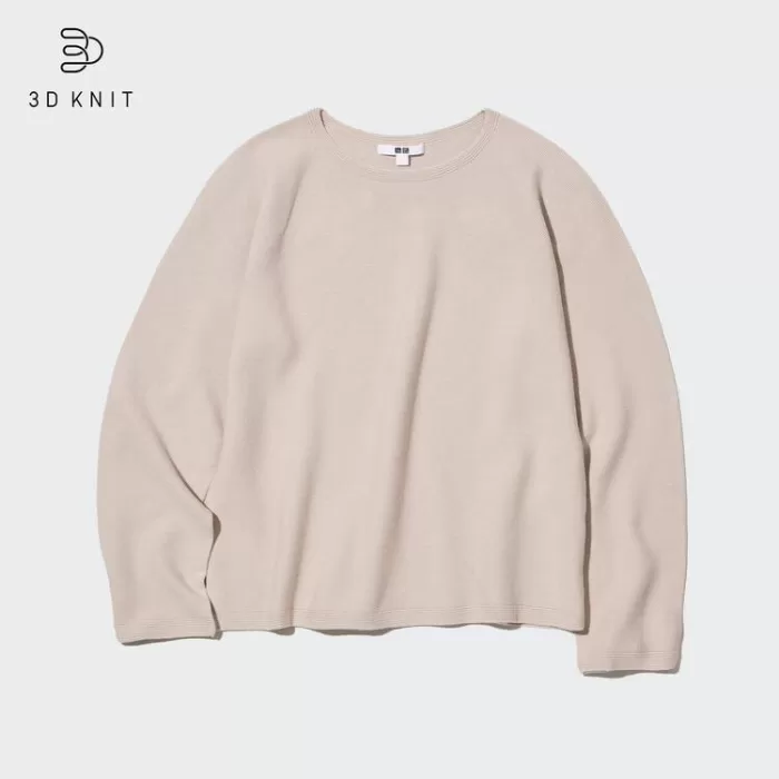 Uniqlo 3d Knit Seamless Cotton Crew Neck Women’s Knitwear Beige