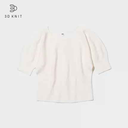 Uniqlo 3d Knit Seamless Cotton Volume Half Sleeved Tops Women White