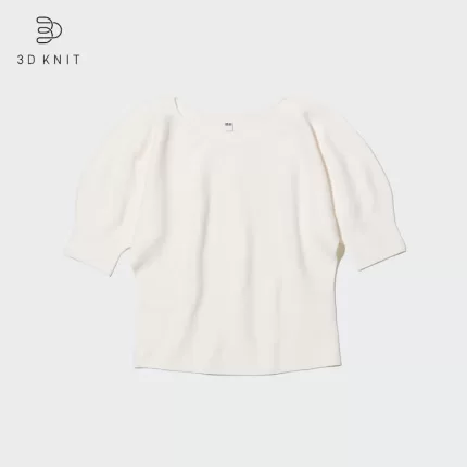 Uniqlo 3d Knit Seamless Cotton Volume Half Sleeved Women’s Knitwear White