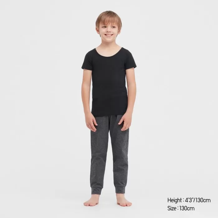 Uniqlo Airism Cotton Blend Scoop Neck Short Sleeved T-Shirt Kids Black