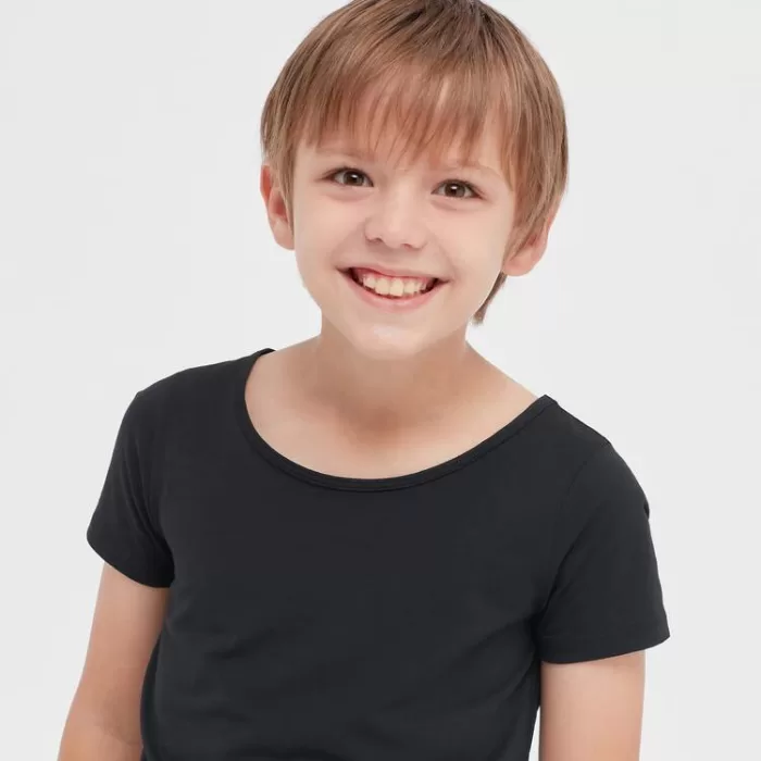 Uniqlo Airism Cotton Blend Scoop Neck Short Sleeved T-Shirt Kids Black