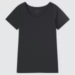 Uniqlo Airism Cotton Blend Scoop Neck Short Sleeved T-Shirt Kids Black