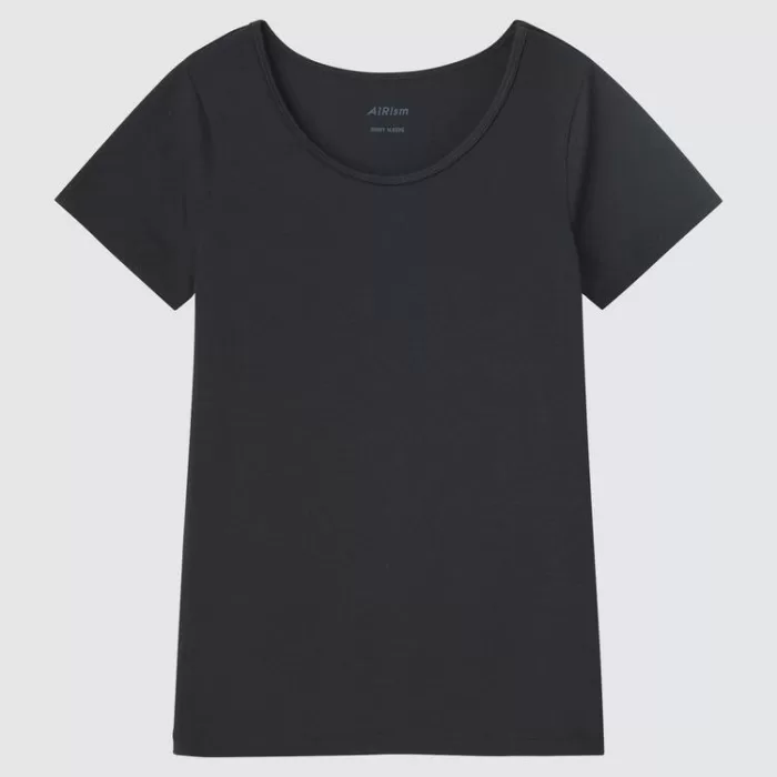 Uniqlo Airism Cotton Blend Scoop Neck Short Sleeved T-Shirt Kids Black