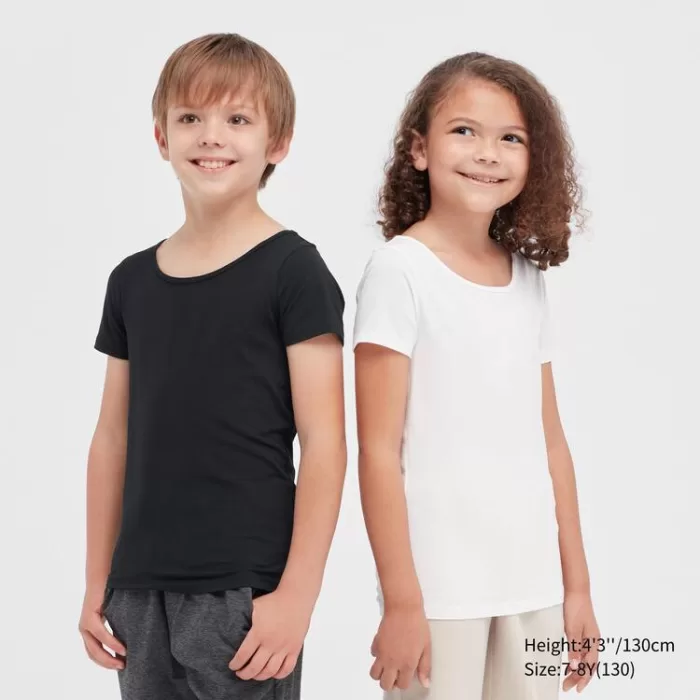 Uniqlo Airism Cotton Blend Scoop Neck Short Sleeved T-Shirt Kids Black