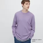 Uniqlo Airism Cotton Crew Neck Long Sleeved T-shirt Men Purple