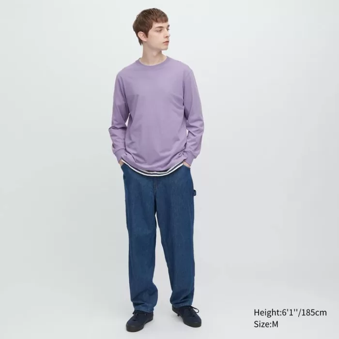 Uniqlo Airism Cotton Crew Neck Long Sleeved T-shirt Men Purple