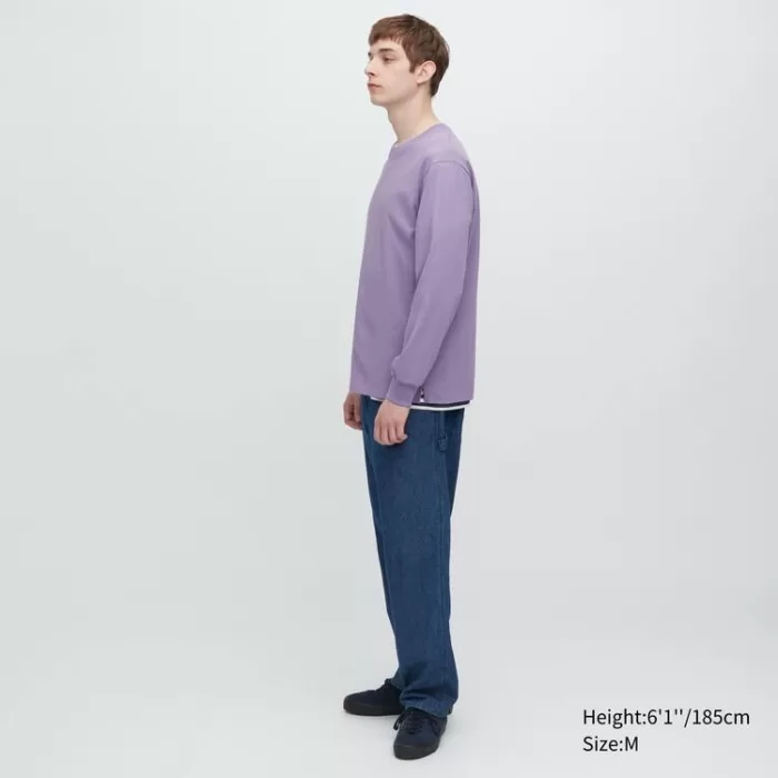 Uniqlo Airism Cotton Crew Neck Long Sleeved T-shirt Men Purple