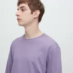 Uniqlo Airism Cotton Crew Neck Long Sleeved T-shirt Men Purple