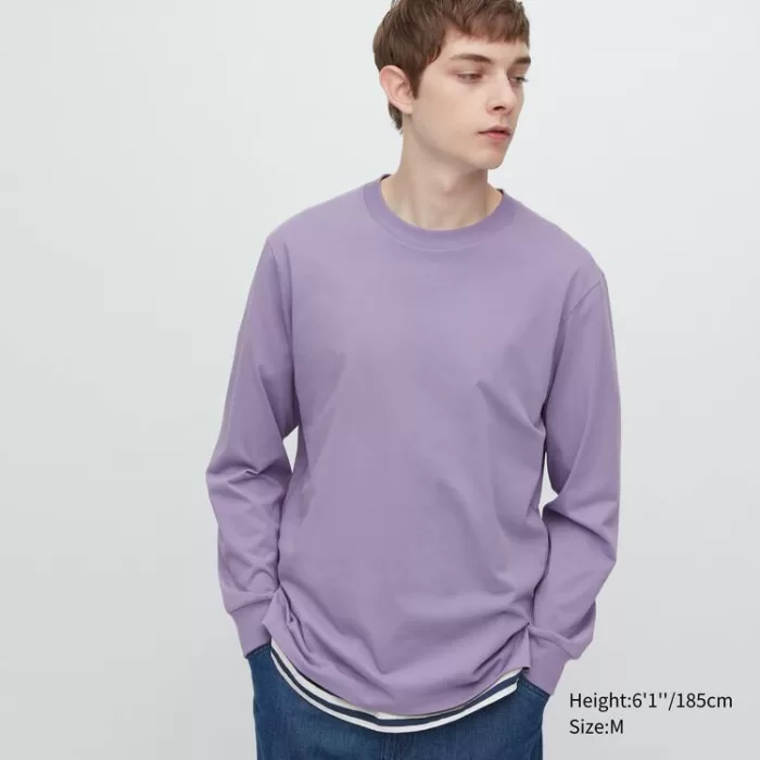 Uniqlo Airism Cotton Crew Neck Long Sleeved T-shirt Men Purple