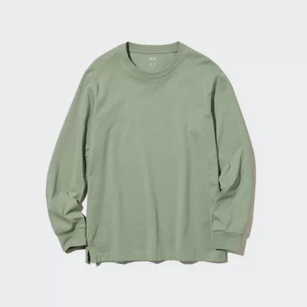 Uniqlo Airism Cotton Crew Neck Long Sleeved Tops Men Green