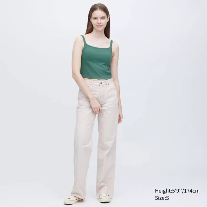 Uniqlo Airism Cotton Cropped Sleeveless Tops Women Green