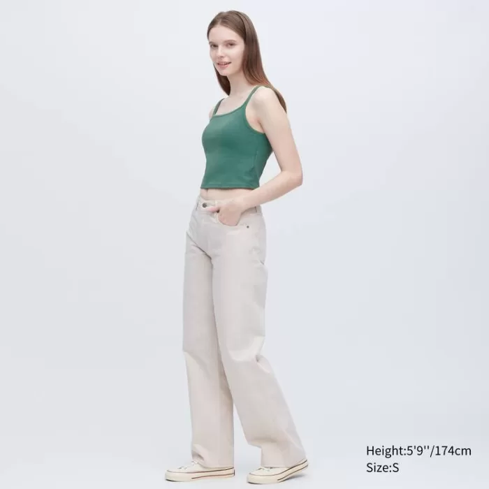 Uniqlo Airism Cotton Cropped Sleeveless Tops Women Green