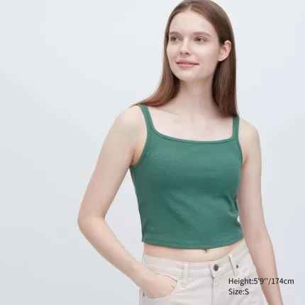 Uniqlo Airism Cotton Cropped Sleeveless Tops Women Green