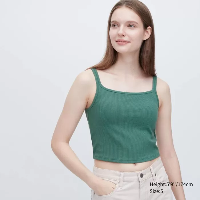 Uniqlo Airism Cotton Cropped Sleeveless Tops Women Green