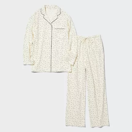 Uniqlo Airism Cotton Dotted Long Sleeved Women’s Homewear White