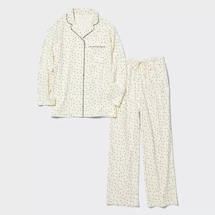 Uniqlo Airism Cotton Dotted Long Sleeved Women’s Homewear White