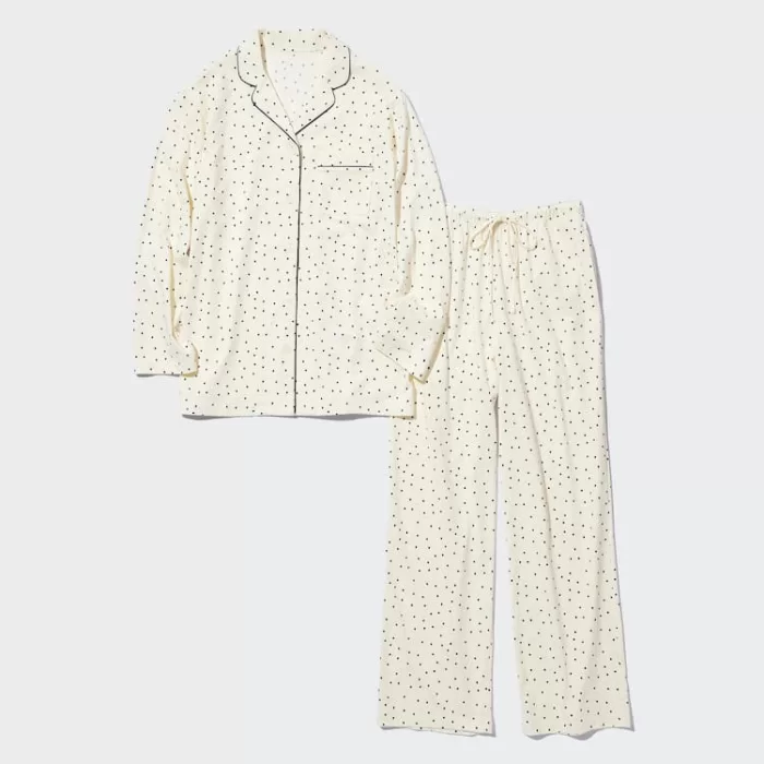 Uniqlo Airism Cotton Dotted Long Sleeved Women’s Homewear White