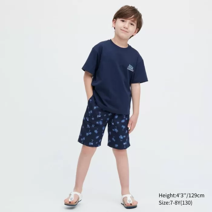 Uniqlo Airism Cotton Printed Short Sleeved T-shirt for Kids Navy Blue