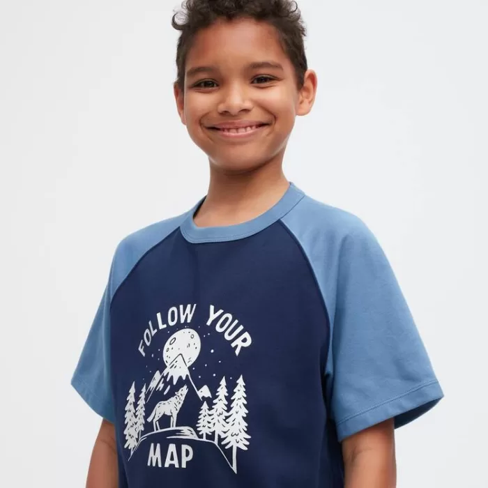 Uniqlo Airism Cotton Printed Short Sleeved T-shirt for Kids Navy Blue