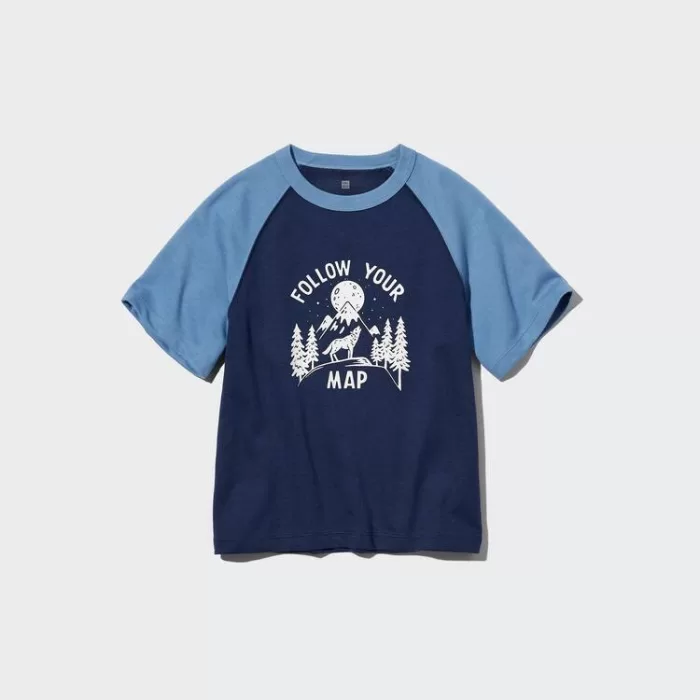 Uniqlo Airism Cotton Printed Short Sleeved T-shirt for Kids Navy Blue