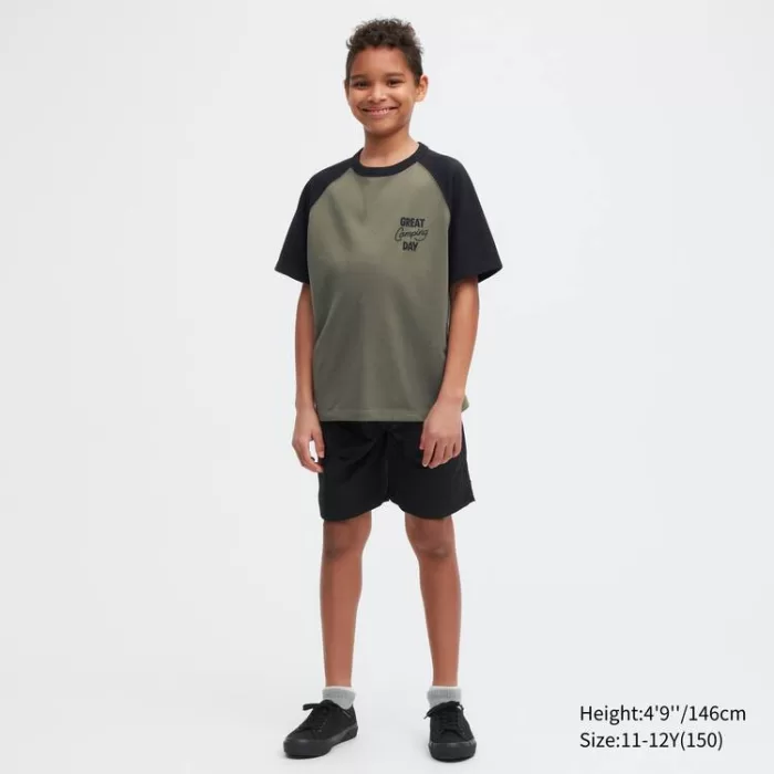 Uniqlo Airism Cotton Printed T-Shirt for Kids Olive Green