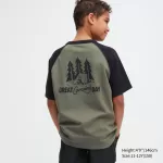 Uniqlo Airism Cotton Printed T-Shirt for Kids Olive Green